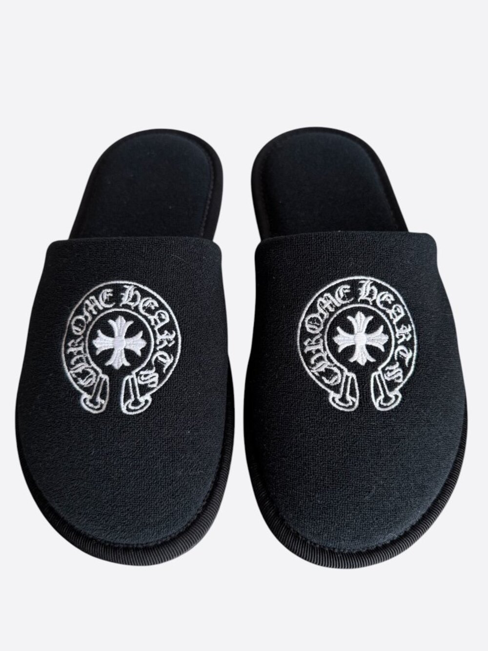 Chrome Hearts Black & White Horseshoe Logo Slippers